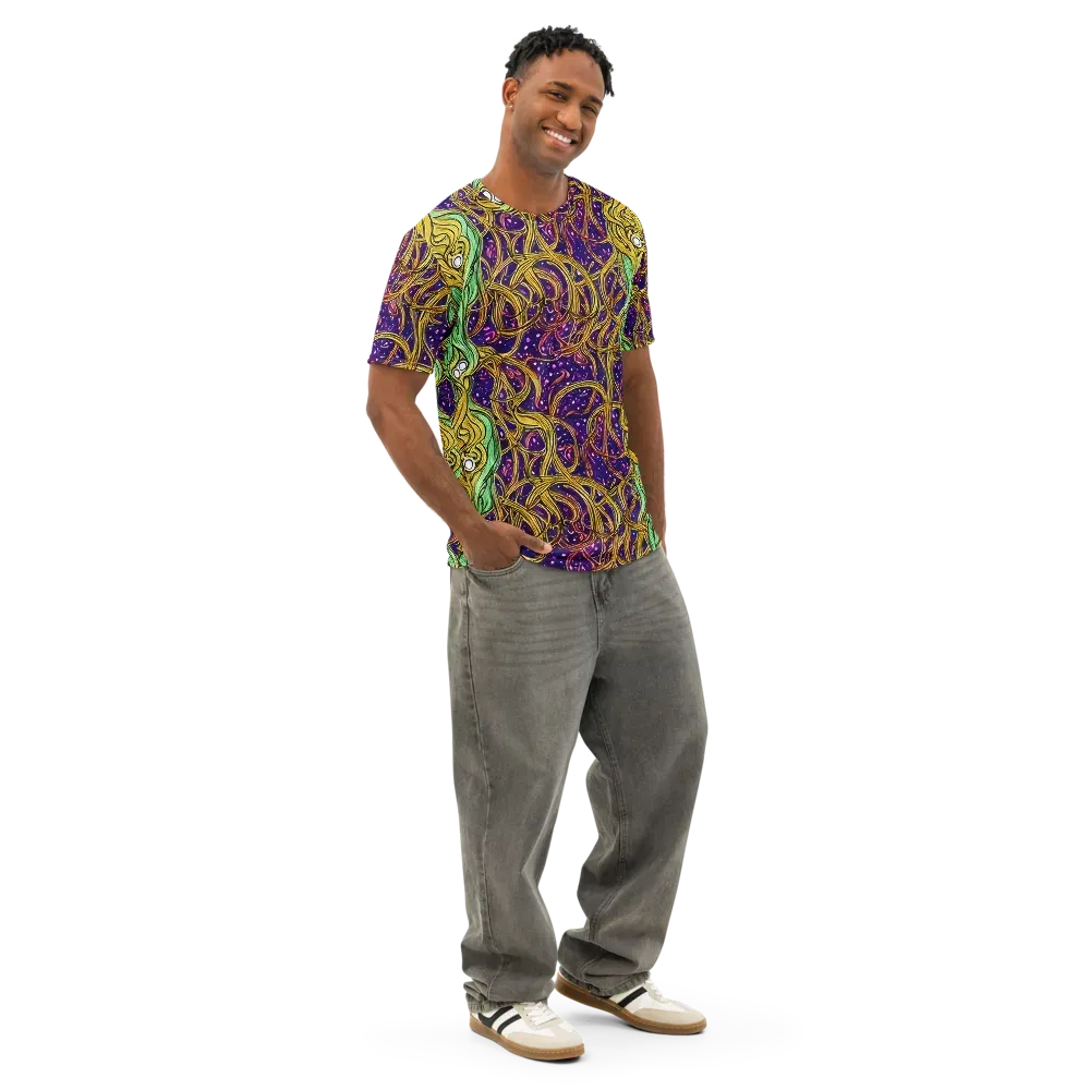 Violet Gilded Maze on Men's Cotton Crew Neck T-Shirt — Right Front