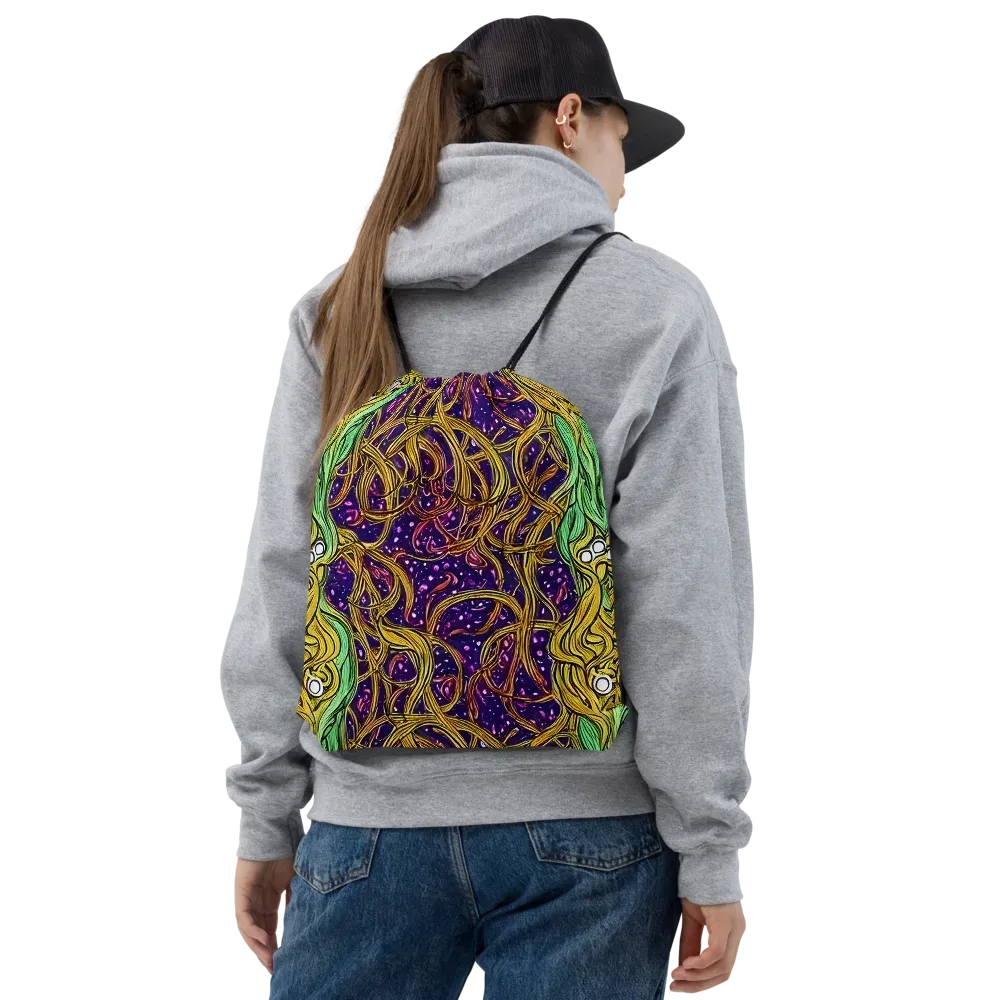 Violet Gilded Maze on Drawstring Bag — Front