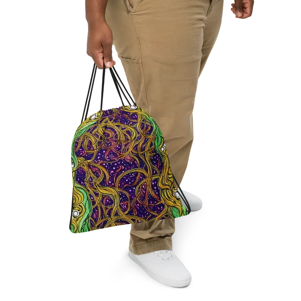 Violet Gilded Maze on Drawstring Bag — Front