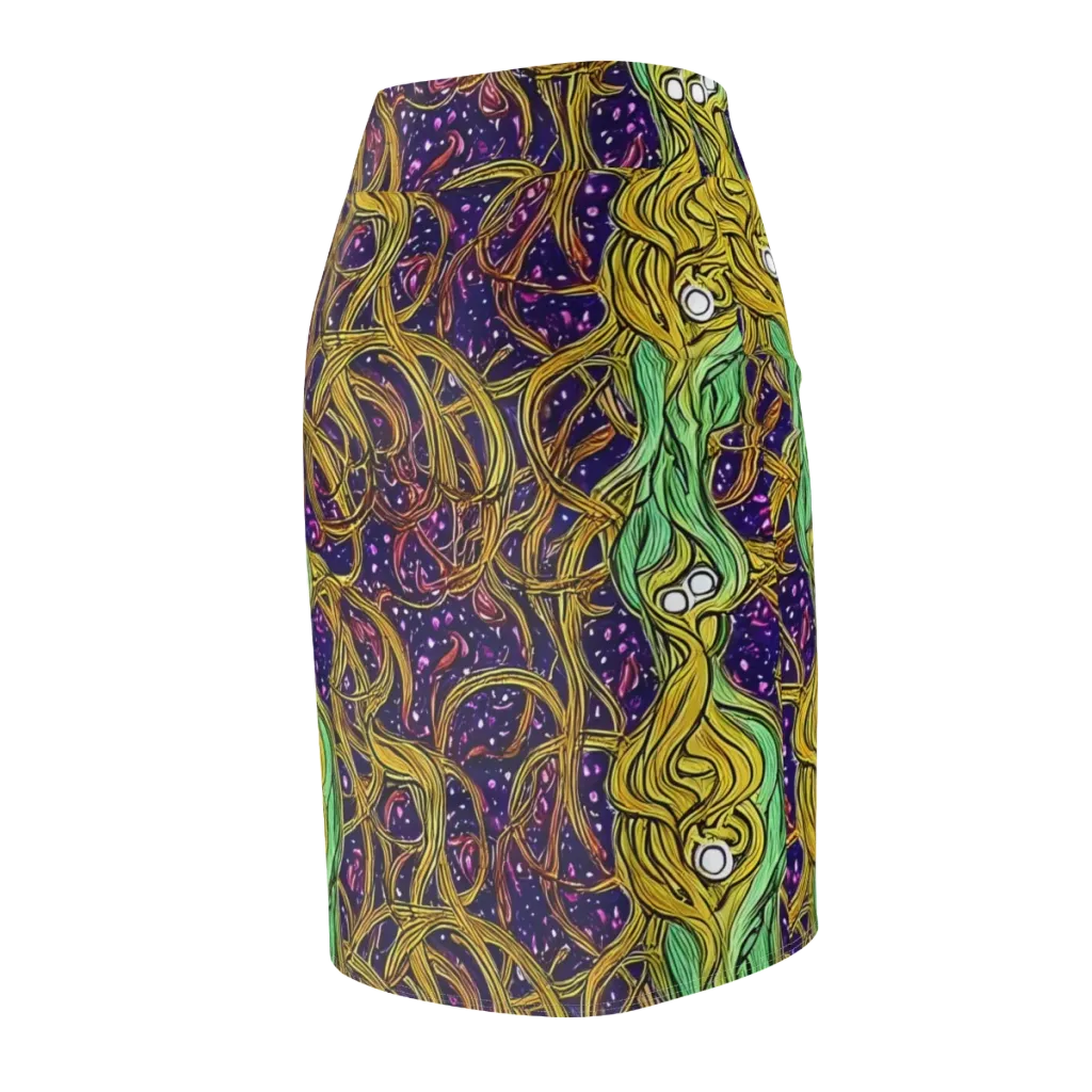 Violet Gilded Maze on Pencil Skirt — Back Side