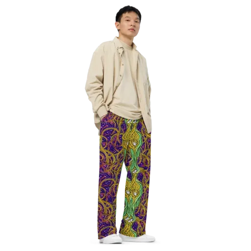 Violet Gilded Maze on a Wide-Leg Pants