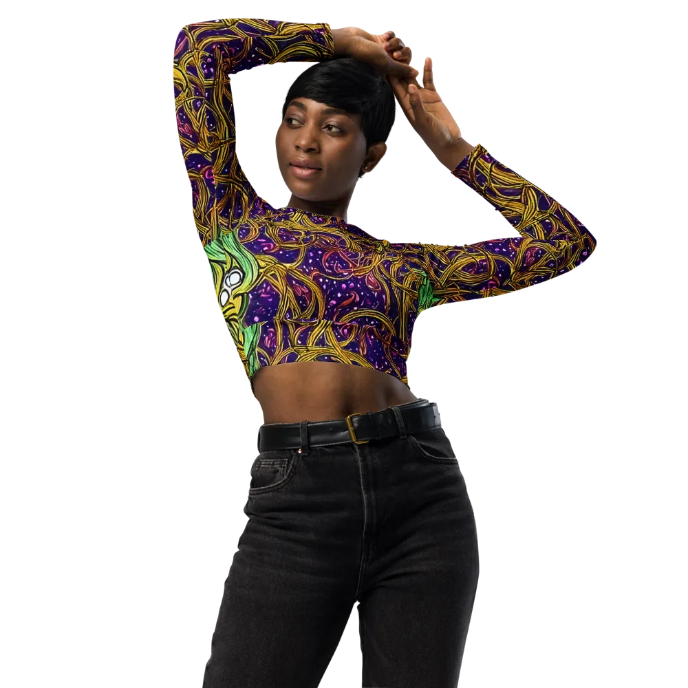 Violet Gilded Maze on Long Sleeve Crop Top — Front