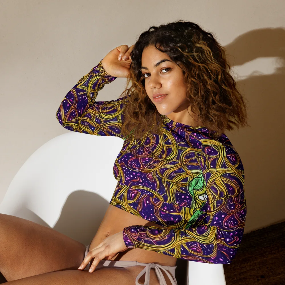Violet Gilded Maze on Long Sleeve Crop Top — Left Front