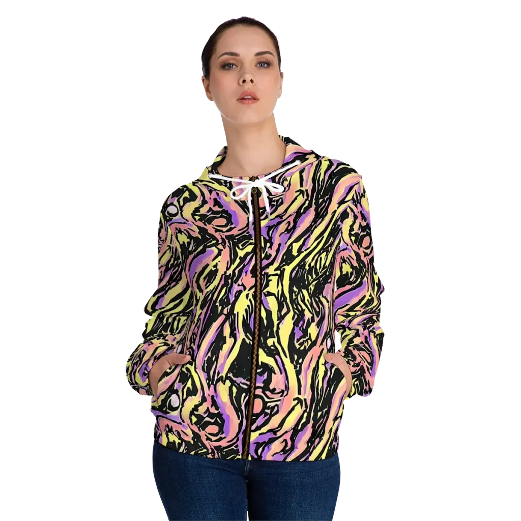 Pastel Riot on Women's Full-Zip Hoodie — Front On Person
