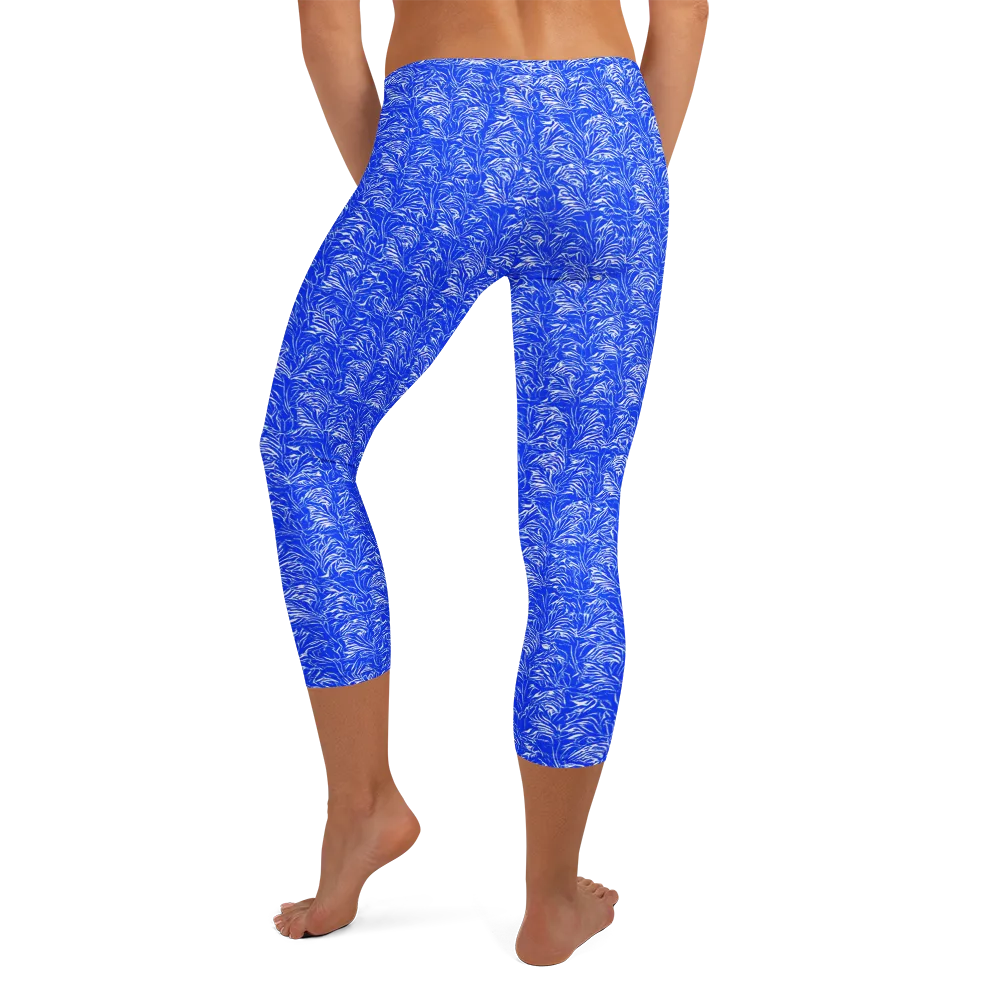Cobalt Frond on Capri Leggings — Back