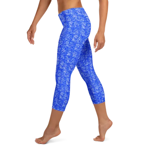 Cobalt Frond on a Capri Leggings