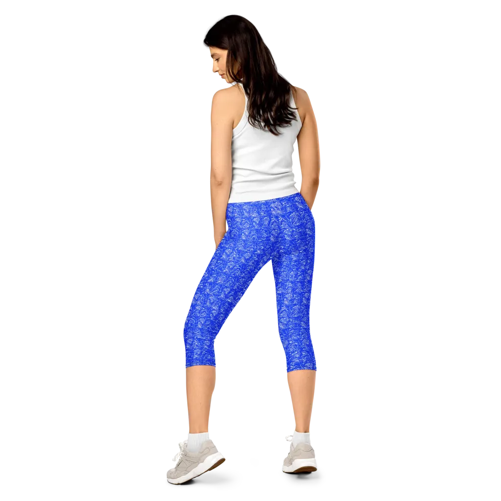Cobalt Frond on Capri Leggings — Back