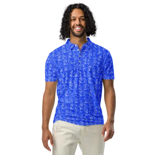 Cobalt Frond on a Men's Slim Fit Polo Shirt