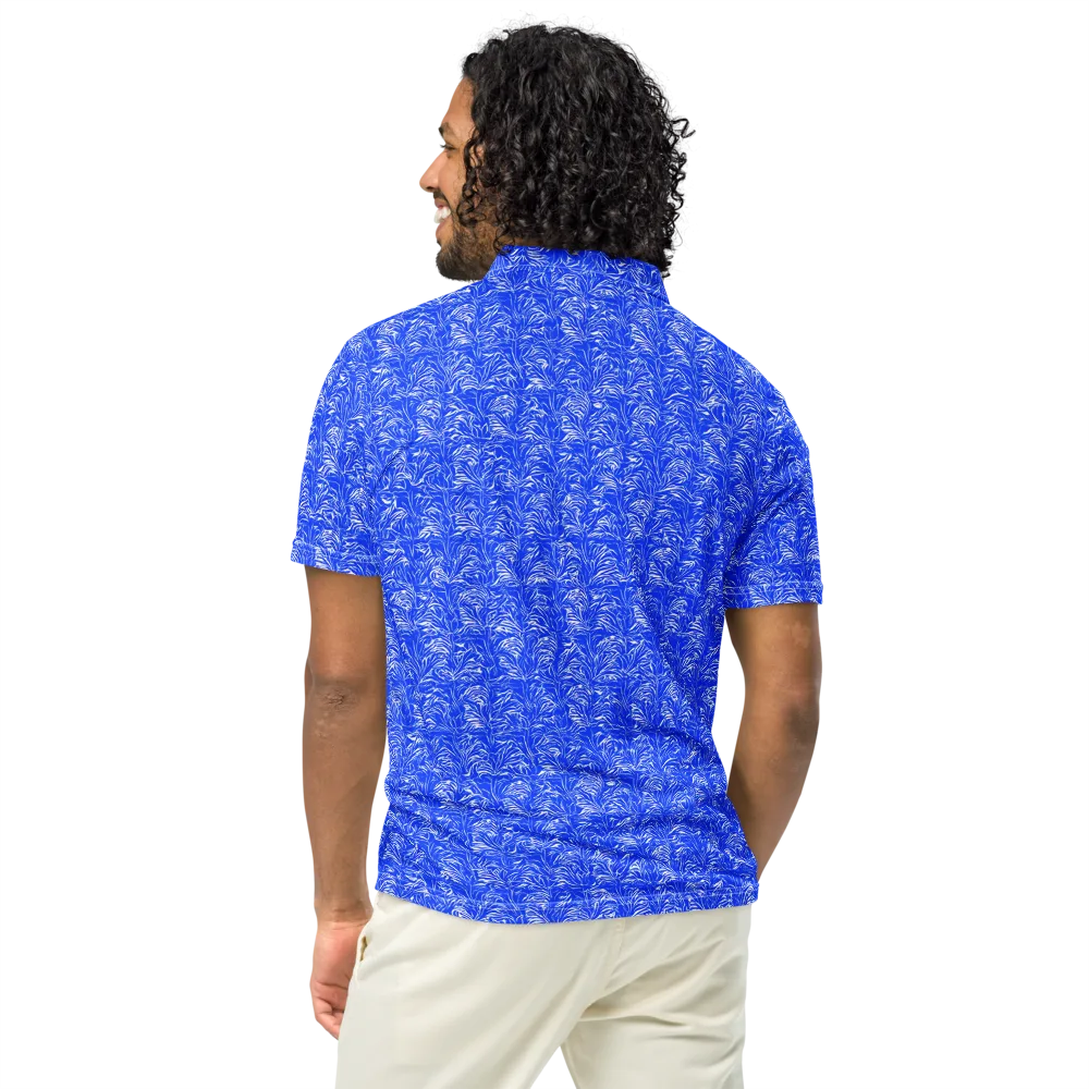 Cobalt Frond on Men's Slim Fit Polo Shirt — Back