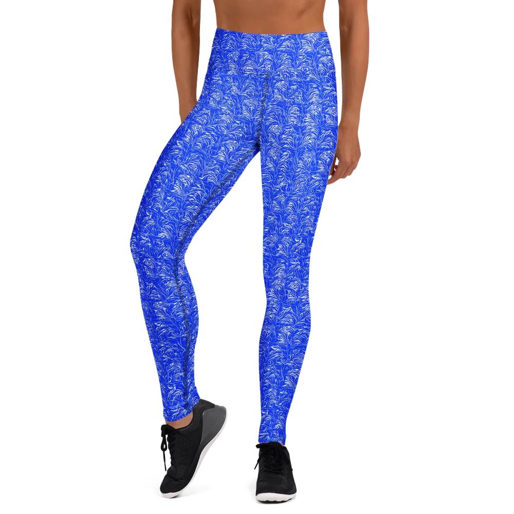Cobalt Frond on Yoga Leggings — Front