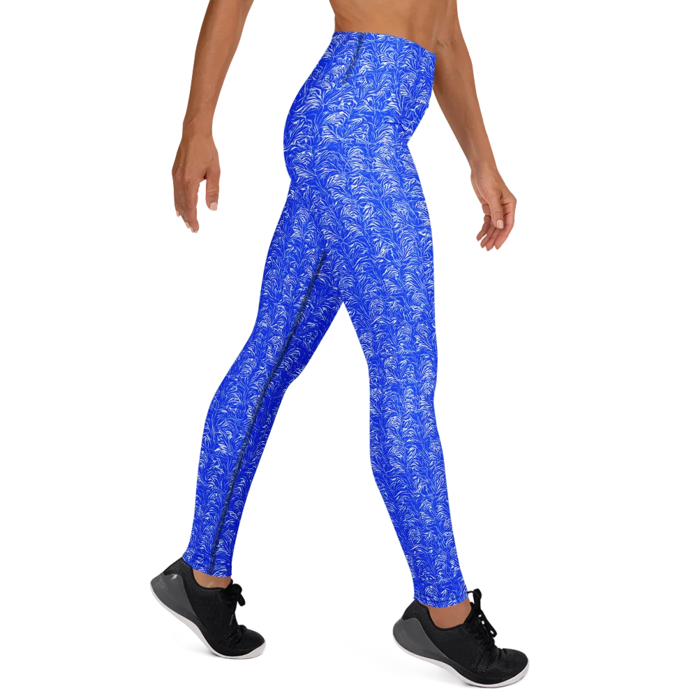 Cobalt Frond on Yoga Leggings — Right