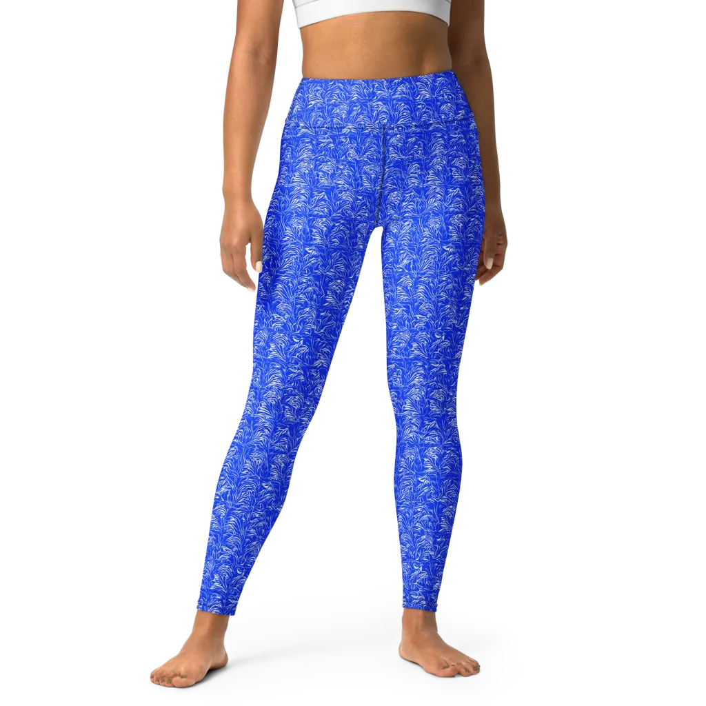 Cobalt Frond on Yoga Leggings — Front