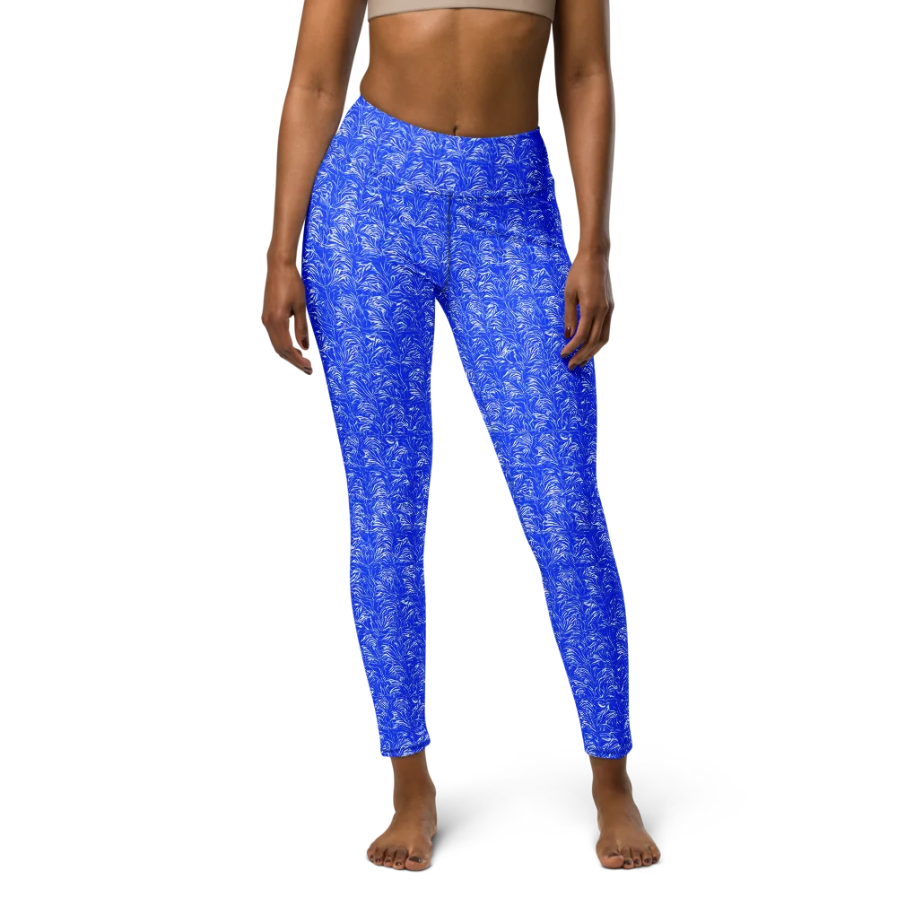 Cobalt Frond on Yoga Leggings — Front