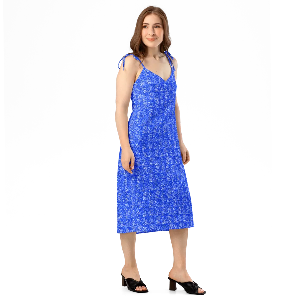 Cobalt Frond on Slip Dress — Right Front