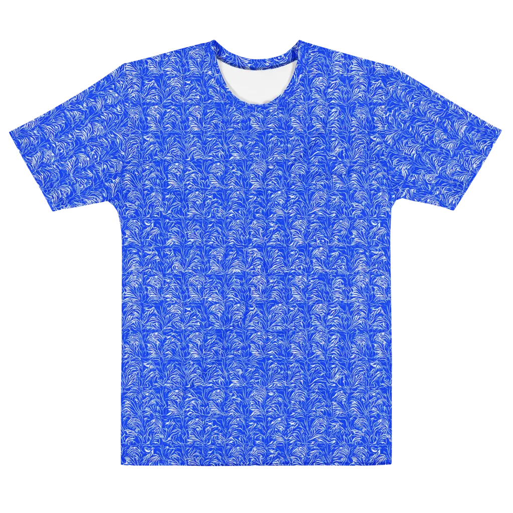 Cobalt Frond on Men's Cotton Crew Neck T-Shirt — Front