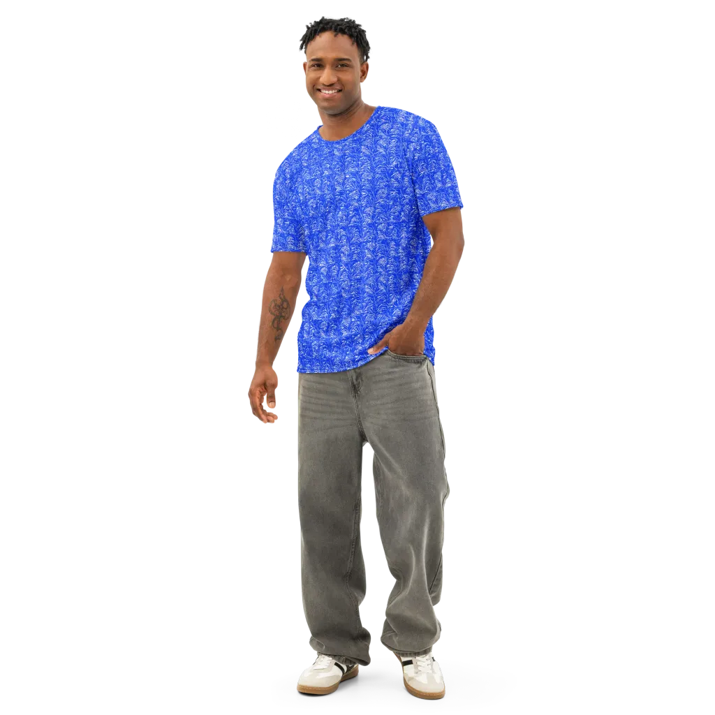 Cobalt Frond on Men's Cotton Crew Neck T-Shirt — Front