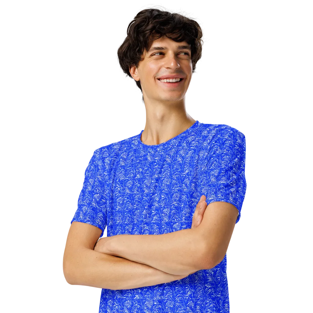 Cobalt Frond on Men's Crew Neck T-Shirt — Left Front