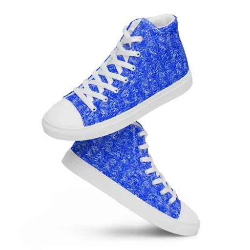Cobalt Frond on a Men's High Top Canvas Shoes