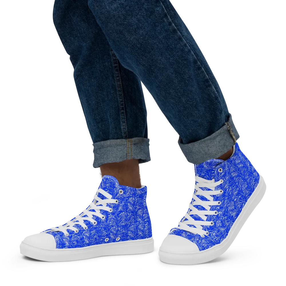 Cobalt Frond on Men's High Top Canvas Shoes — Left