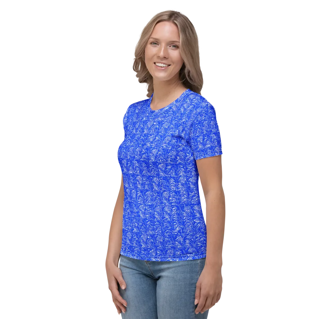 Cobalt Frond on Women's Crew Neck T-Shirt — Left