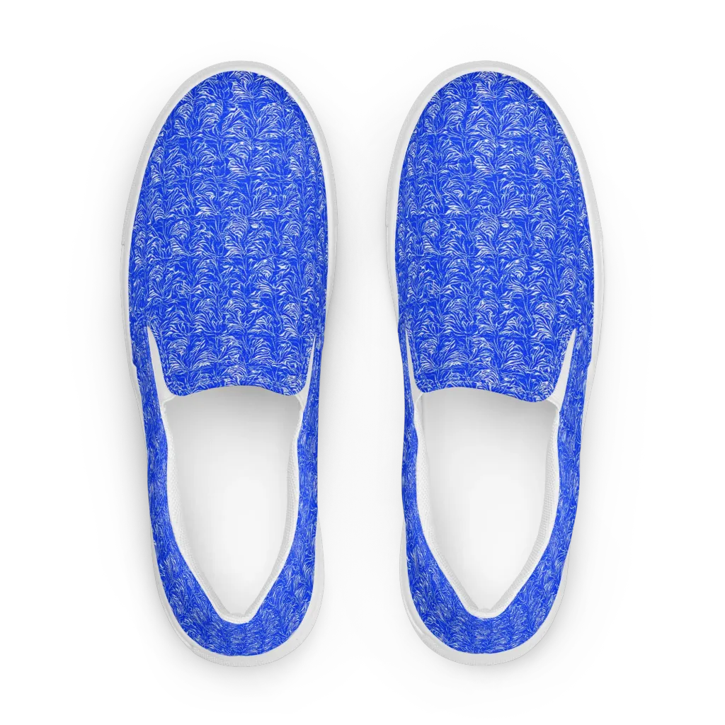 Cobalt Frond on Men's Slip-On Canvas Shoes — Front