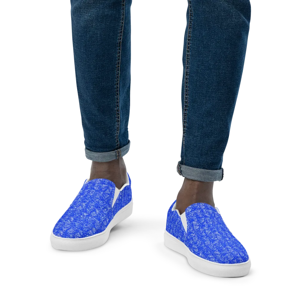 Cobalt Frond on Men's Slip-On Canvas Shoes — Front