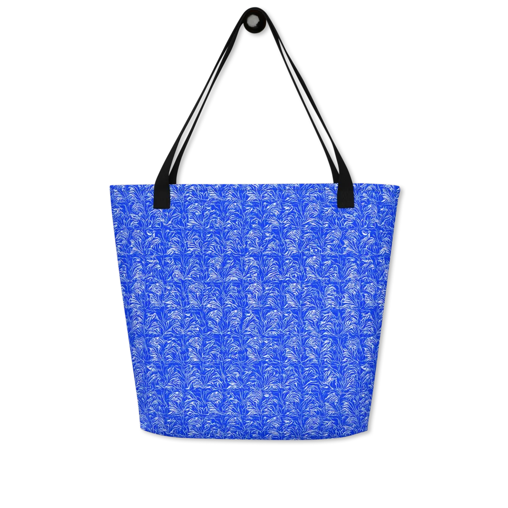 Cobalt Frond on Large Tote Bag W/ Pocket — Front