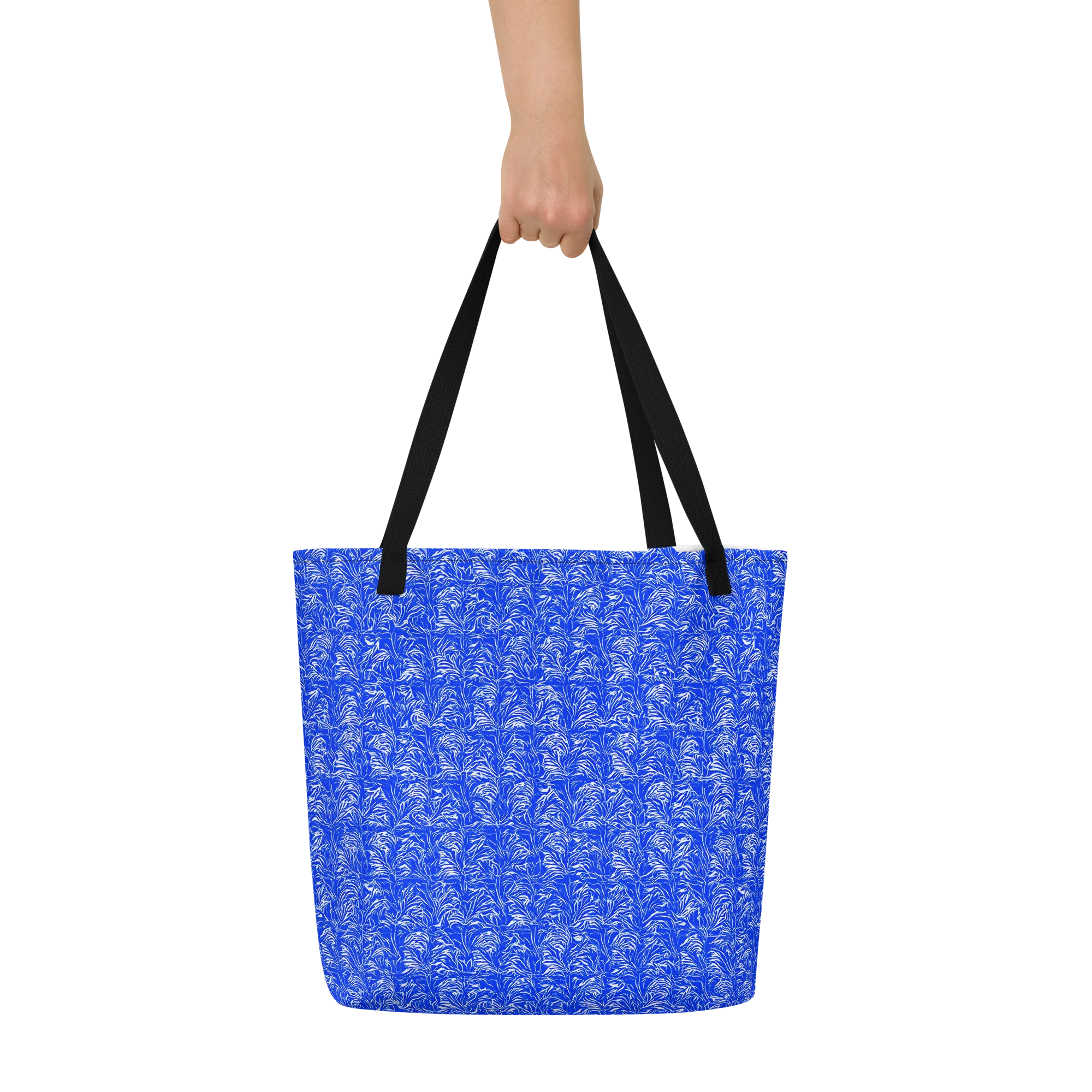 Cobalt Frond on Large Tote Bag W/ Pocket — Front