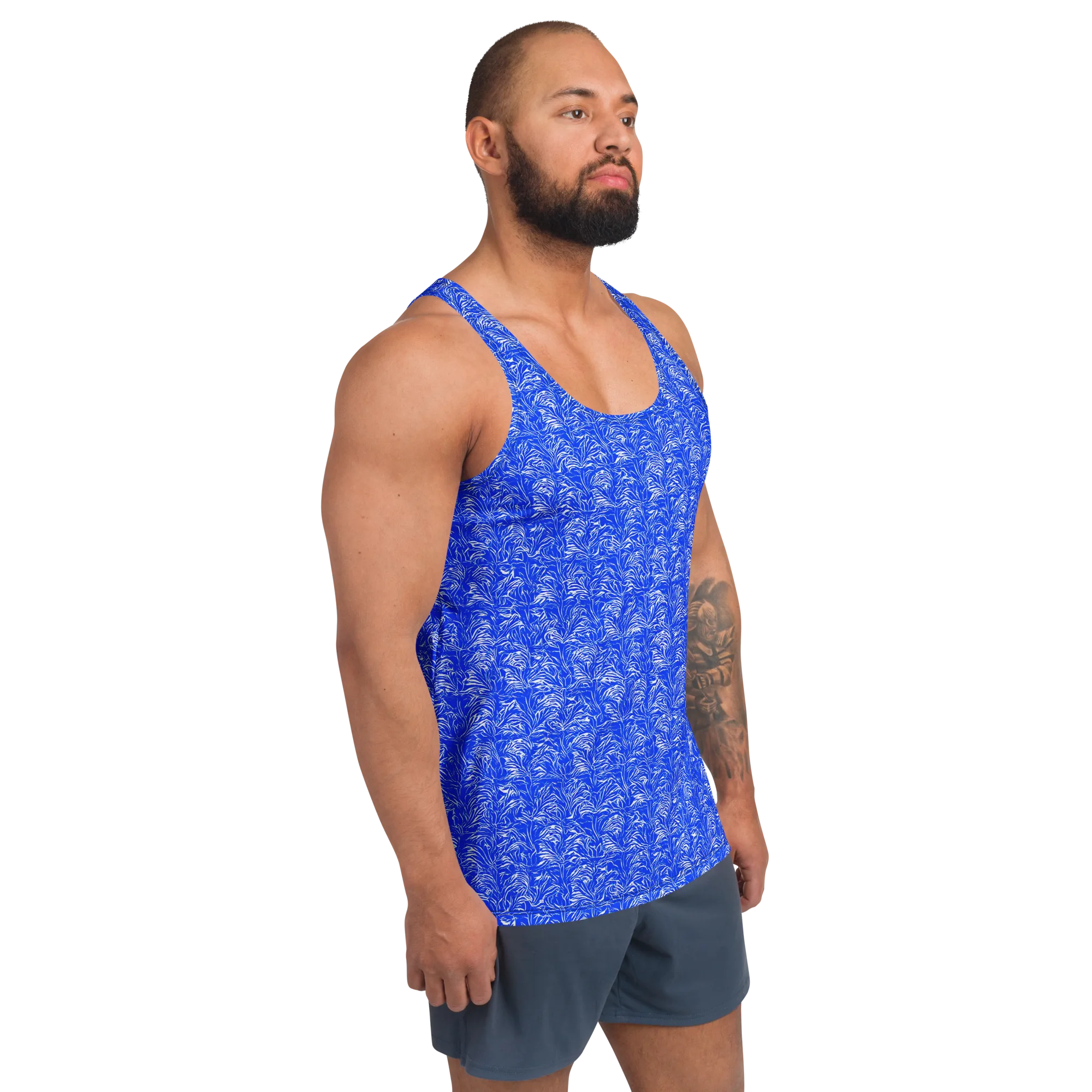 Cobalt Frond on Men's Tank Top — Right Front