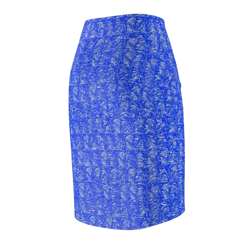 Cobalt Frond on Pencil Skirt — Back Side