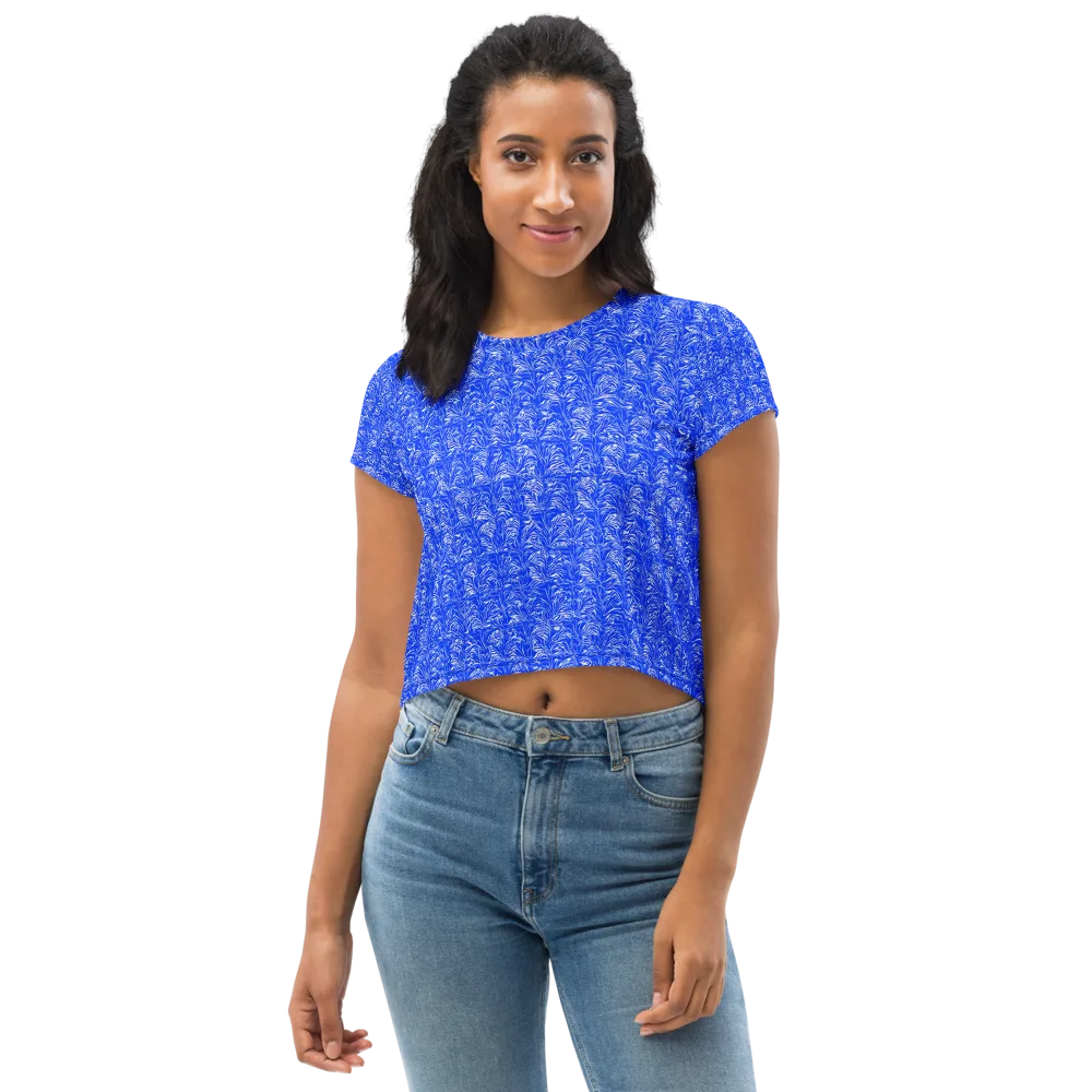 Cobalt Frond on Crop Tee — Front