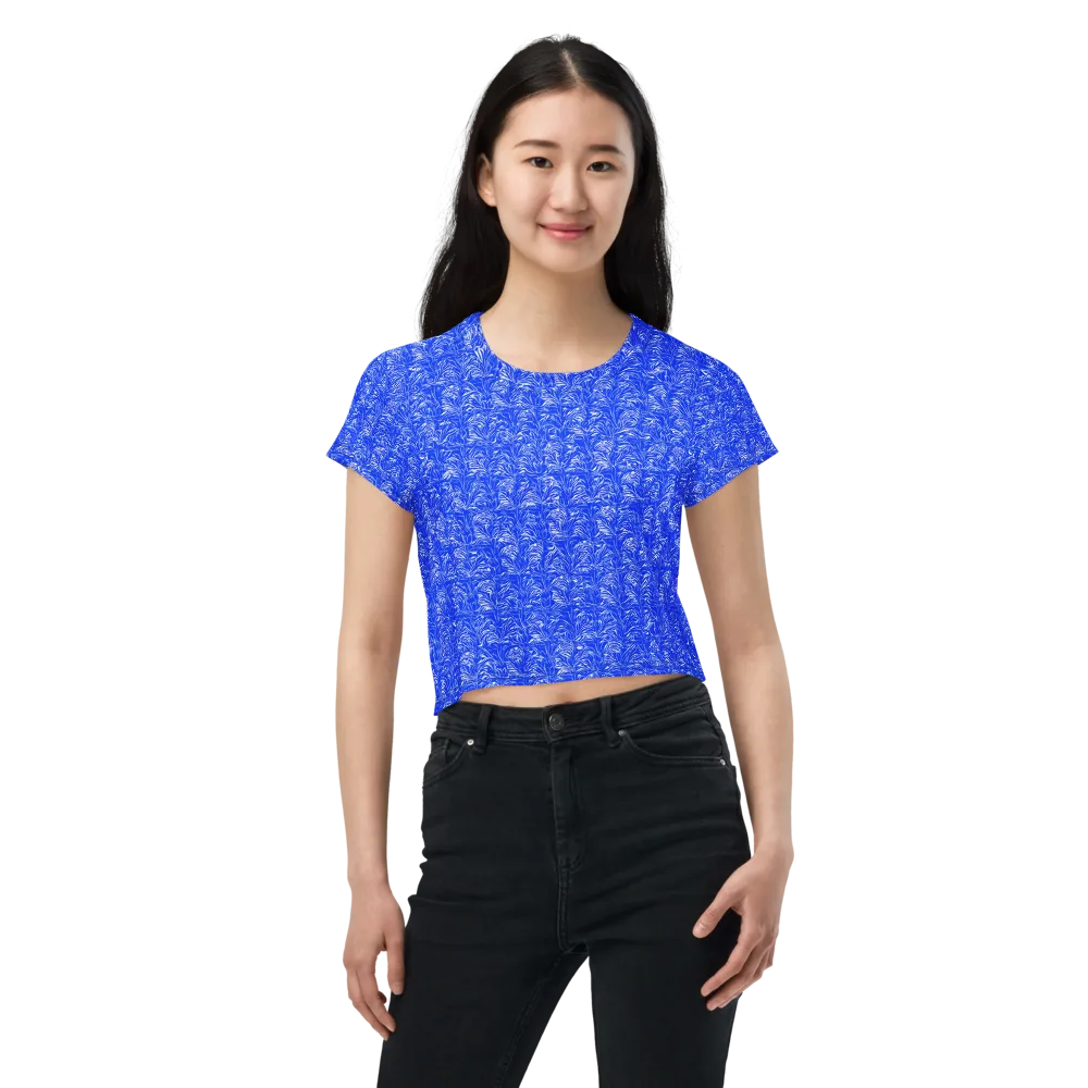 Cobalt Frond on Crop Tee — Front