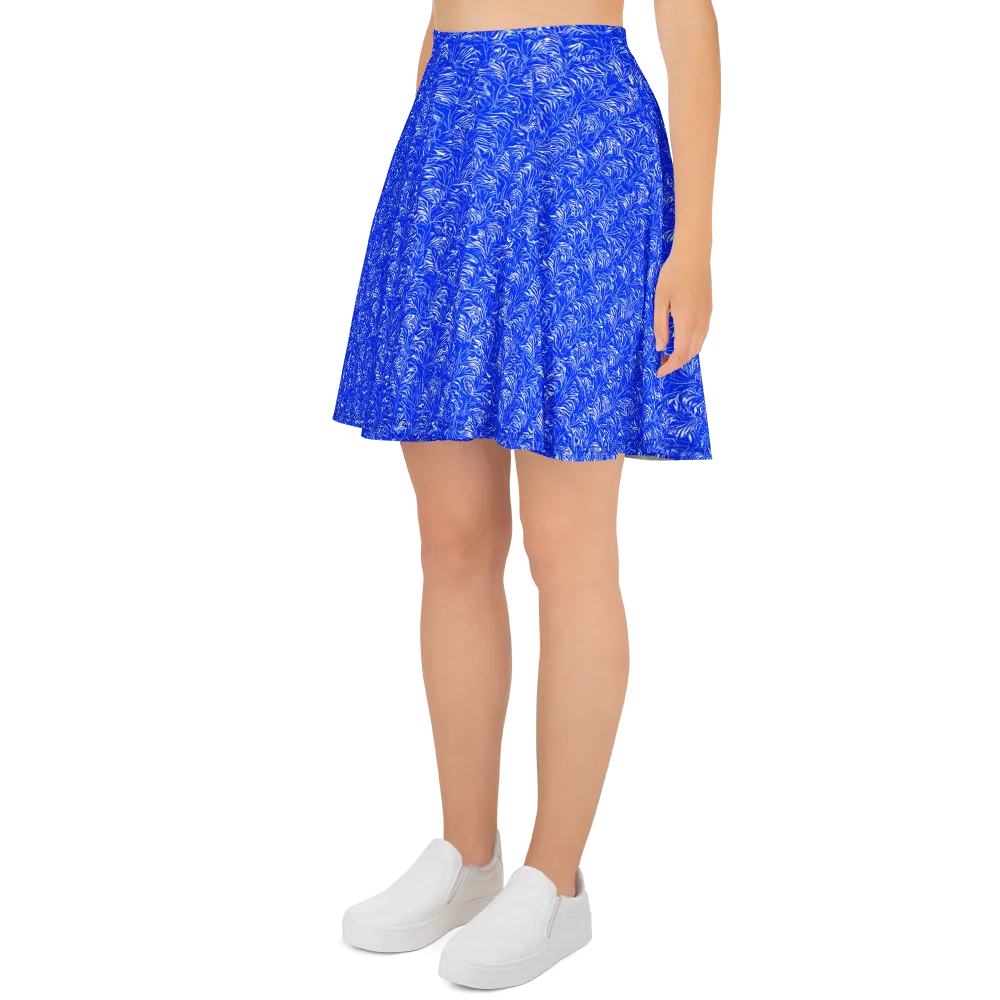 Cobalt Frond on Skater Skirt — Left