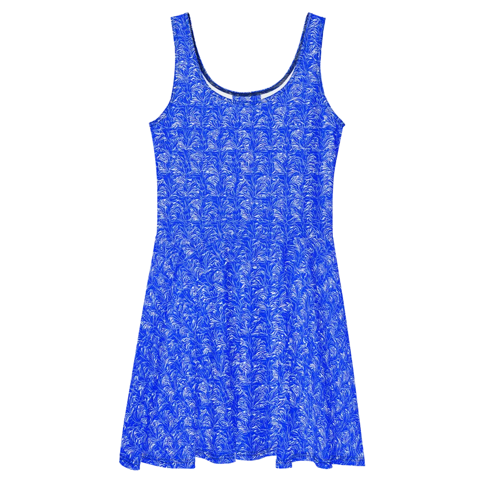 Cobalt Frond on Skater Dress — Front