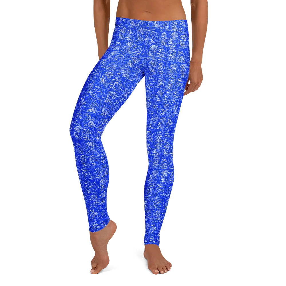 Cobalt Frond on Leggings — Front