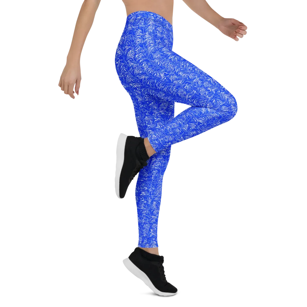 Cobalt Frond on Leggings — Right