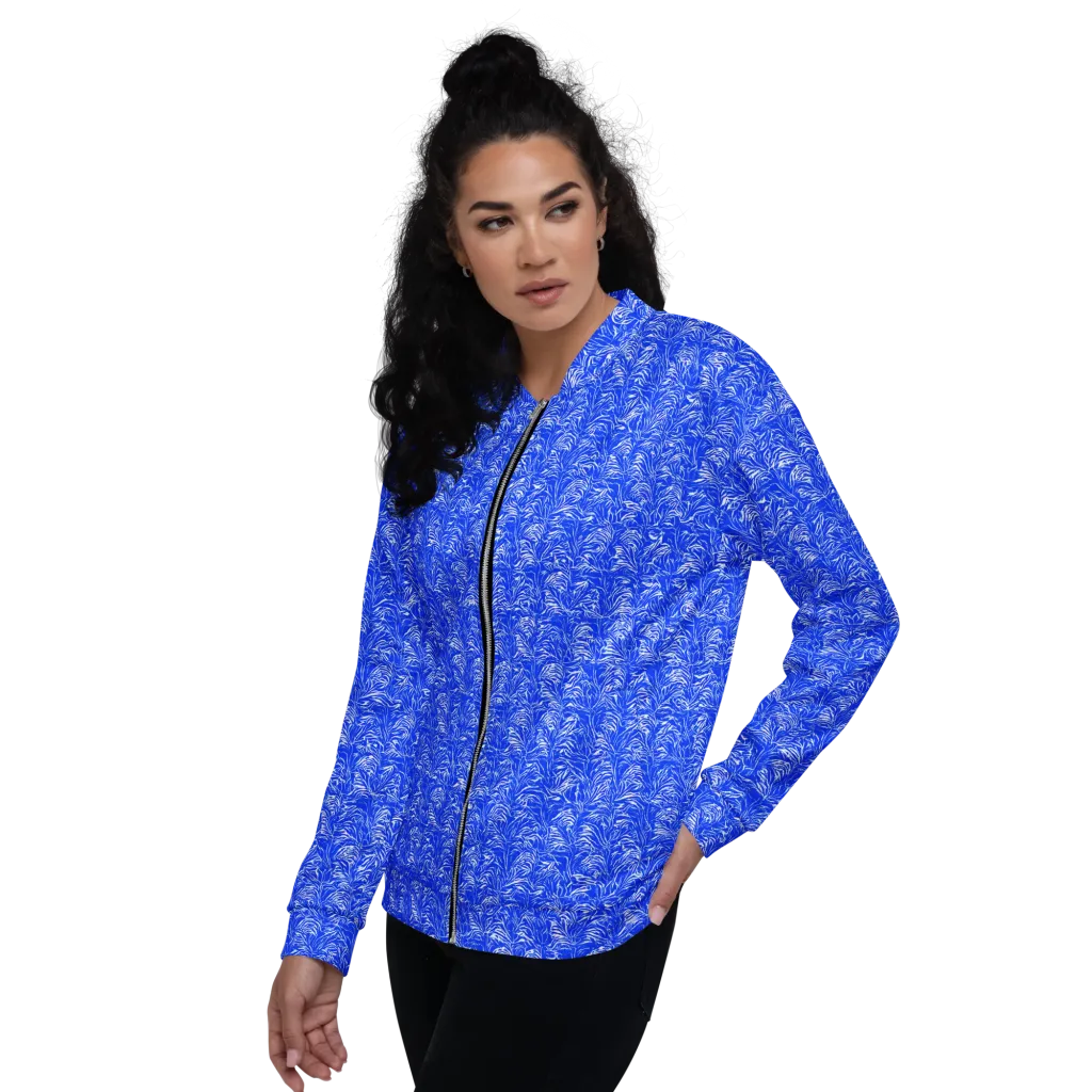 Cobalt Frond on Bomber Jacket — Left