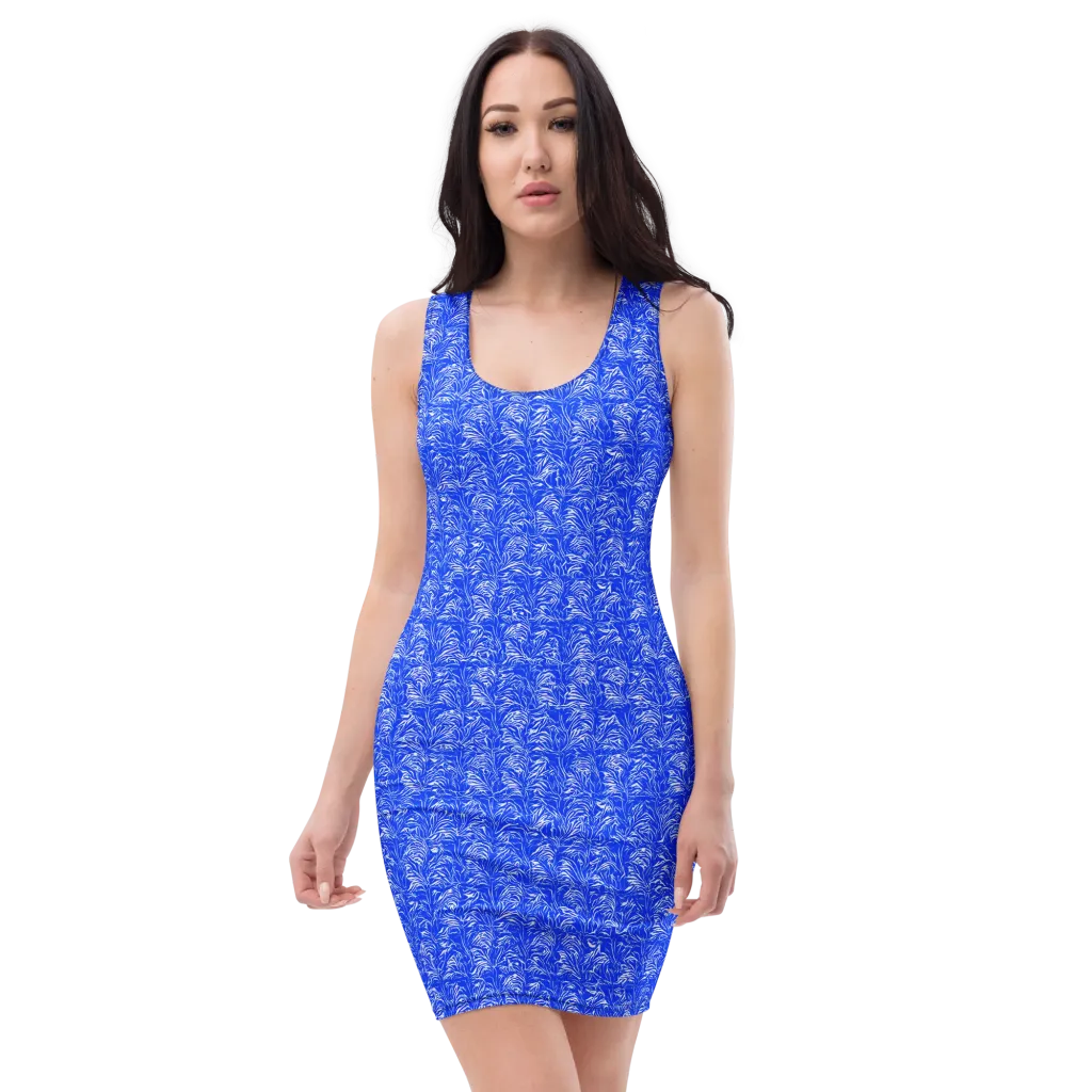 Cobalt Frond on Bodycon Dress — Front