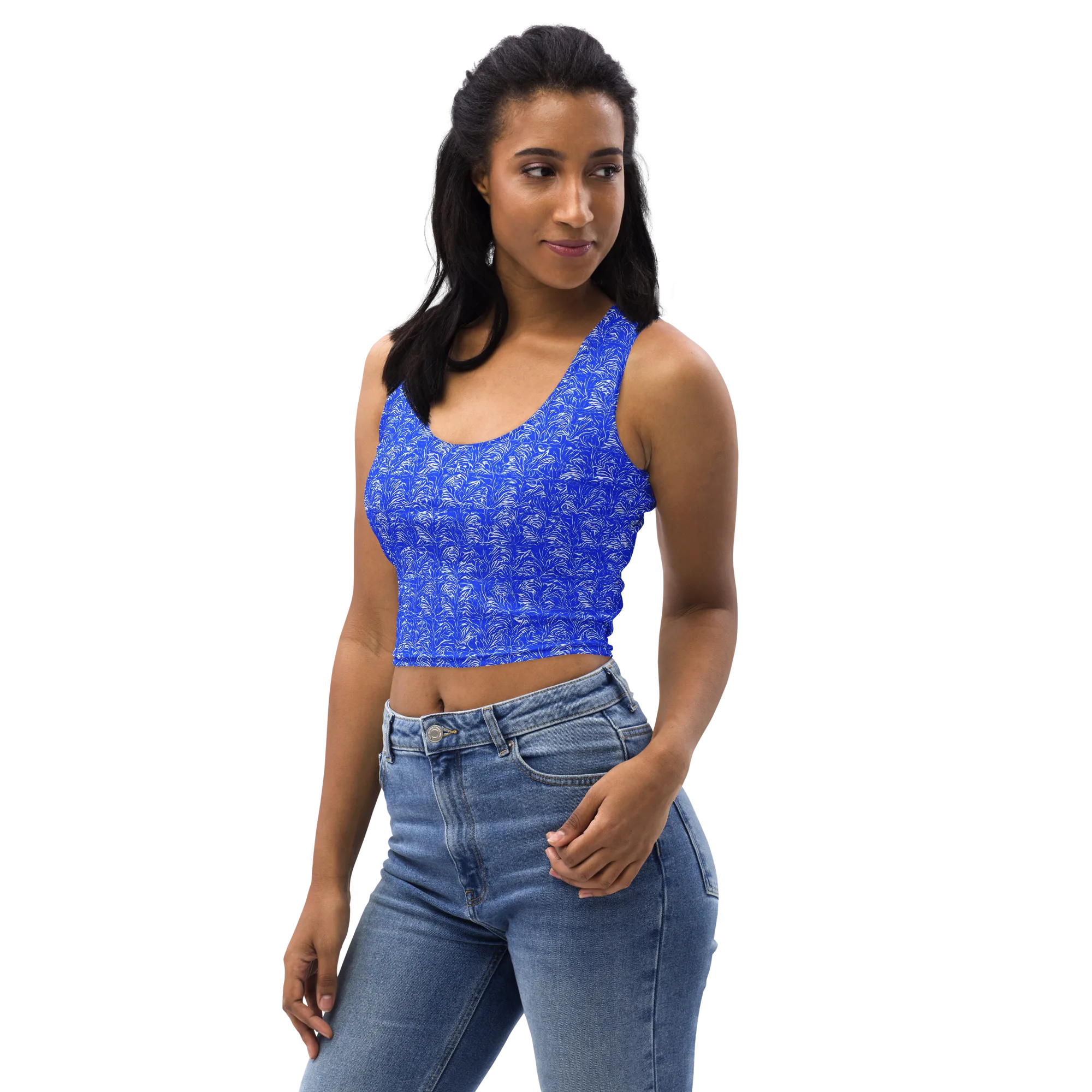 Cobalt Frond on Crop Top — Left Front