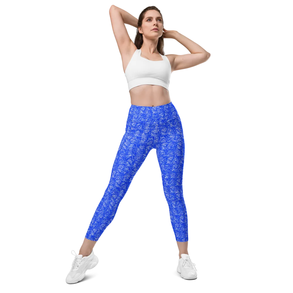 Cobalt Frond on Leggings with Pockets — Front
