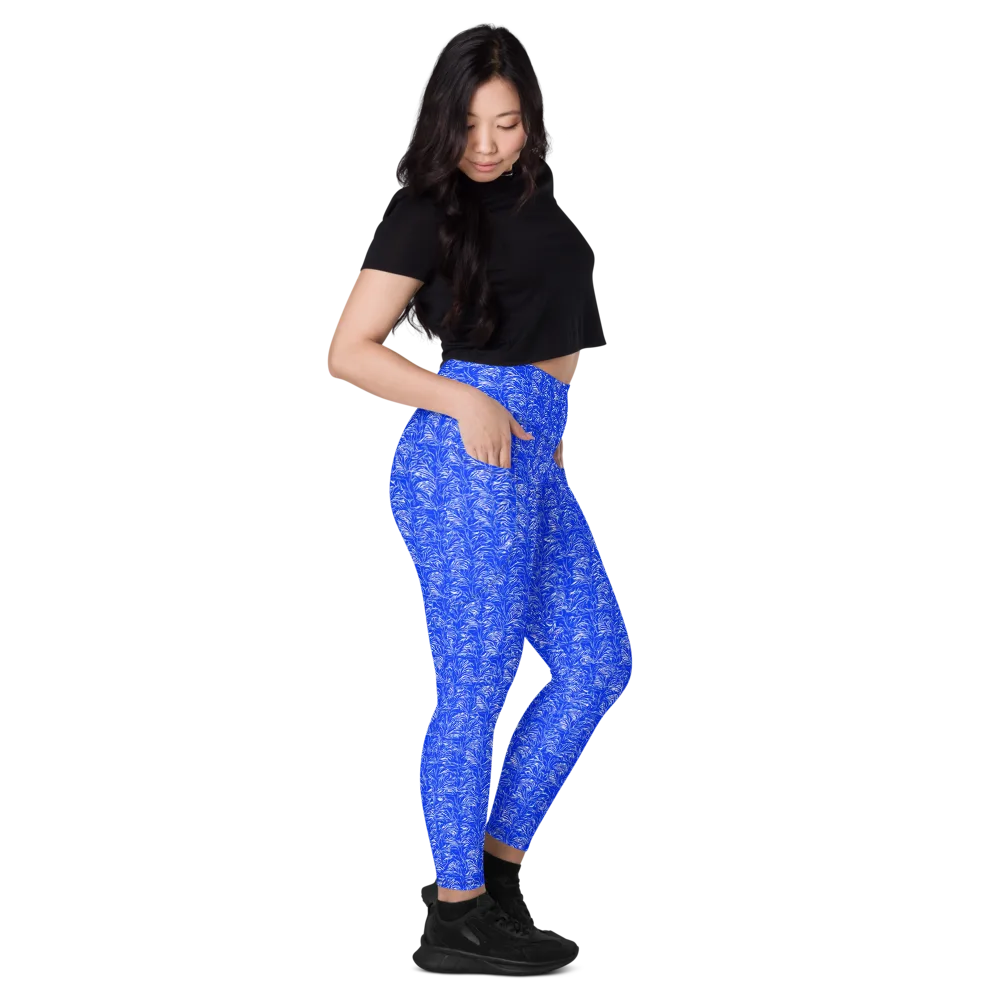 Cobalt Frond on Leggings with Pockets — Right