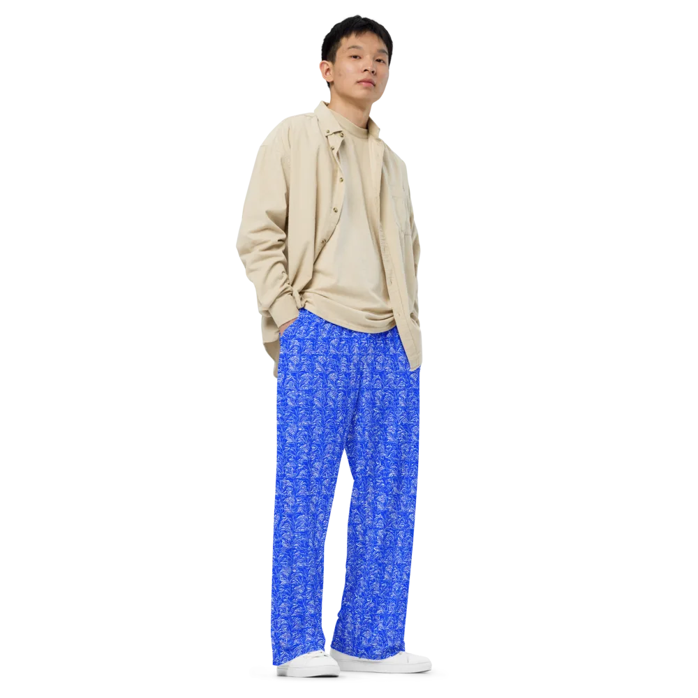 Cobalt Frond on Wide-Leg Pants — Right Front
