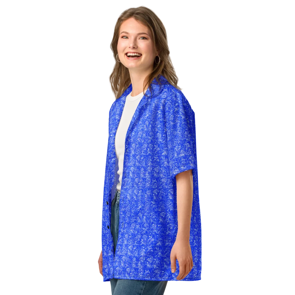 Cobalt Frond on Button Shirt — Left Front