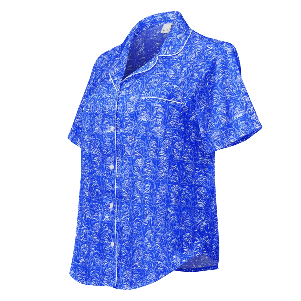 Cobalt Frond on Women's Short Sleeve Pajama Top — Left Front