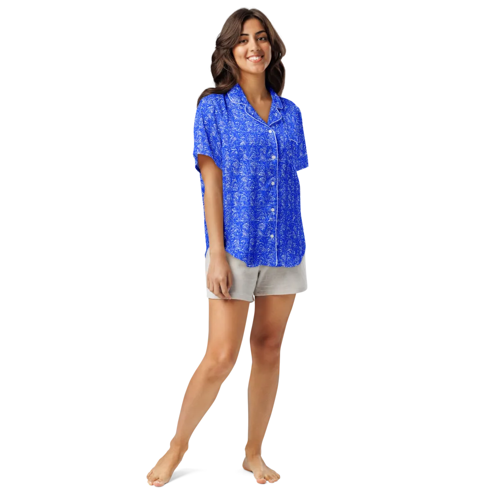 Cobalt Frond on Women's Short Sleeve Pajama Top — Front