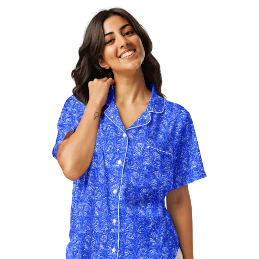 Cobalt Frond on a Women's Short Sleeve Pajama Top