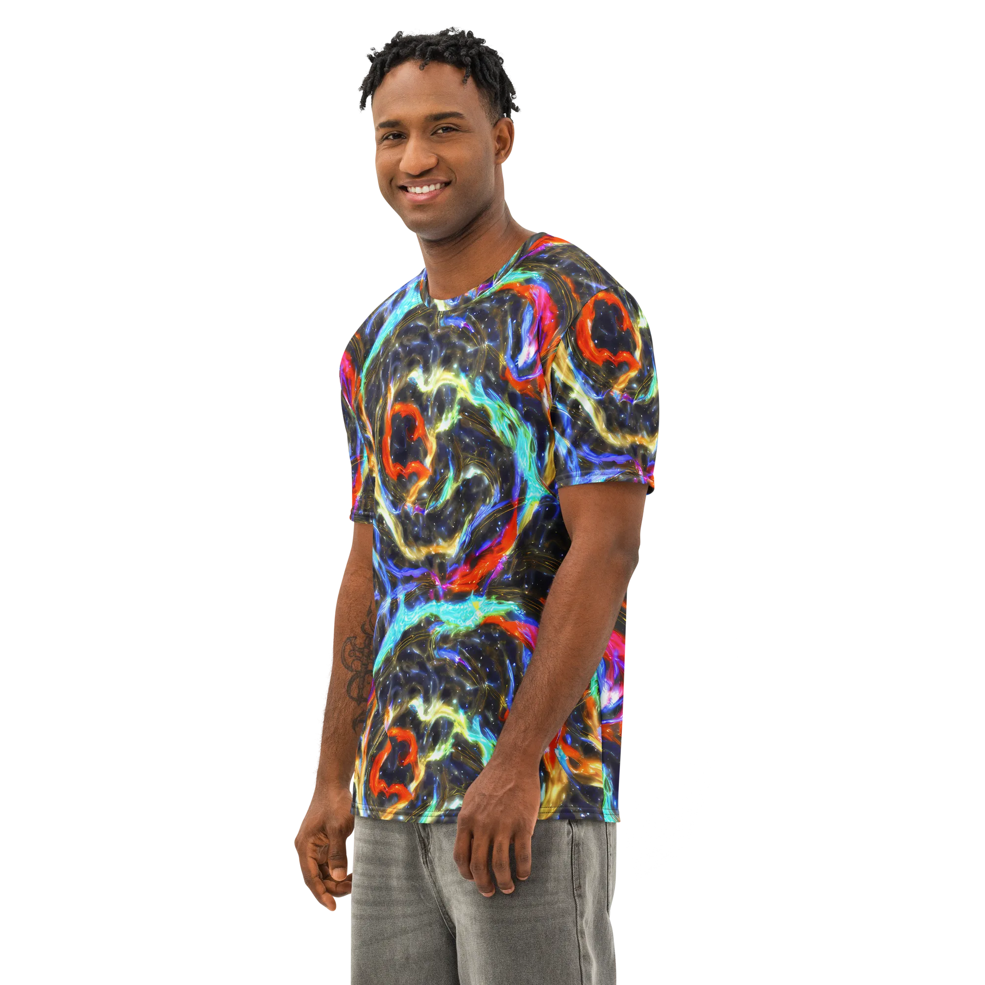 Hyperlight Tide on Men's Cotton Crew Neck T-Shirt — Left Front