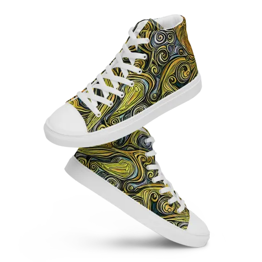 Solar Paisley on a Men's High Top Canvas Shoes