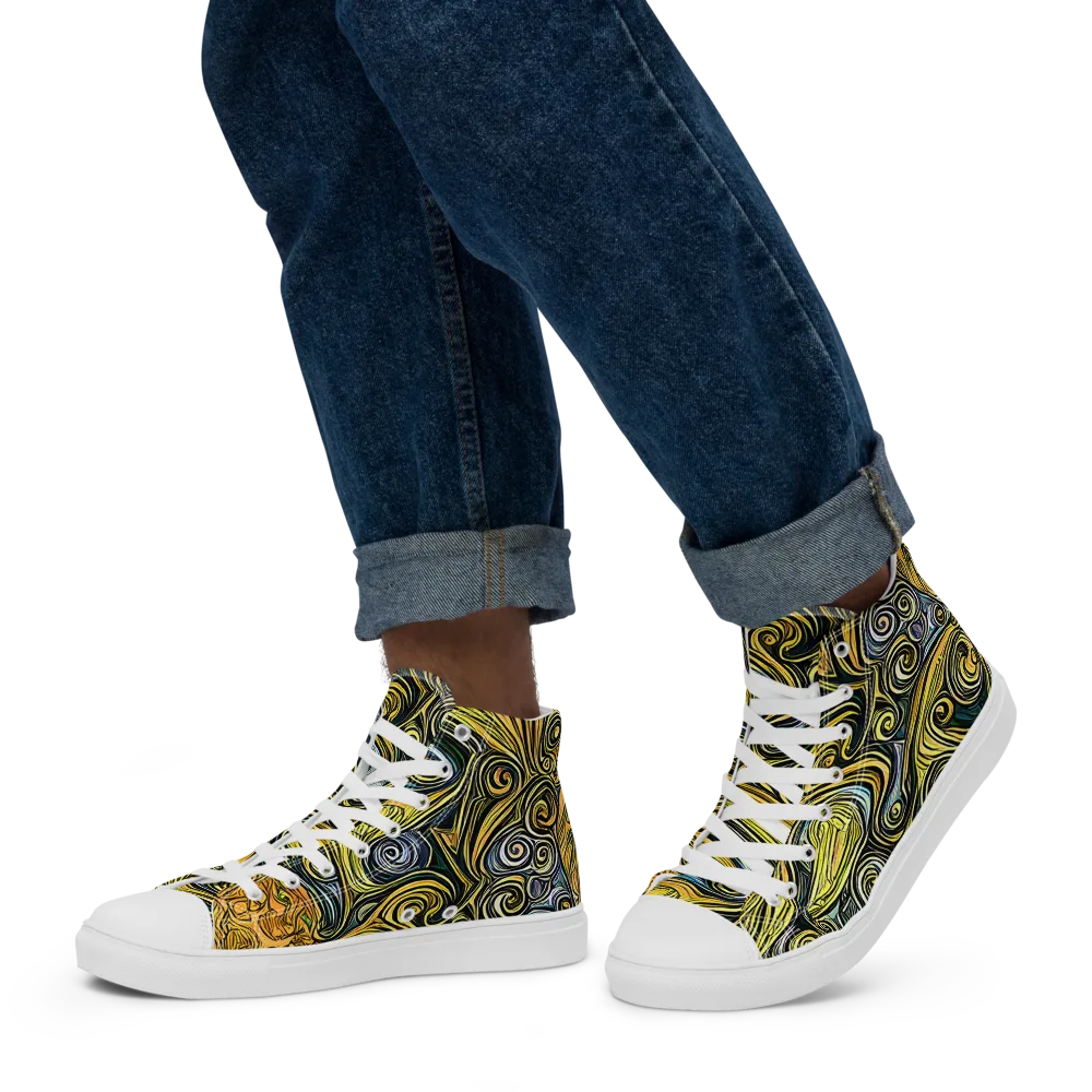Solar Paisley on Men's High Top Canvas Shoes — Left