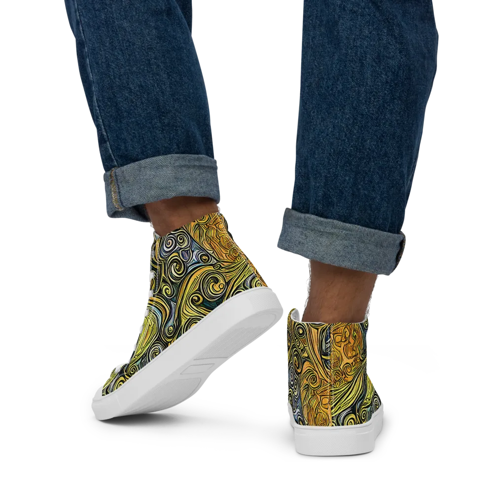 Solar Paisley on Men's High Top Canvas Shoes — Back